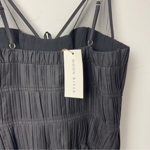 Moon River Black Bustier Midi Dress NWT Small Mesh Detail Anthropologie $160 - Picture 6 of 12